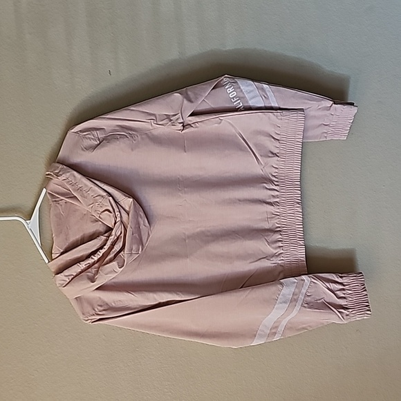 Pink cropped chic windbreaker jacket with white stripes size xs NWT - Picture 2 of 5